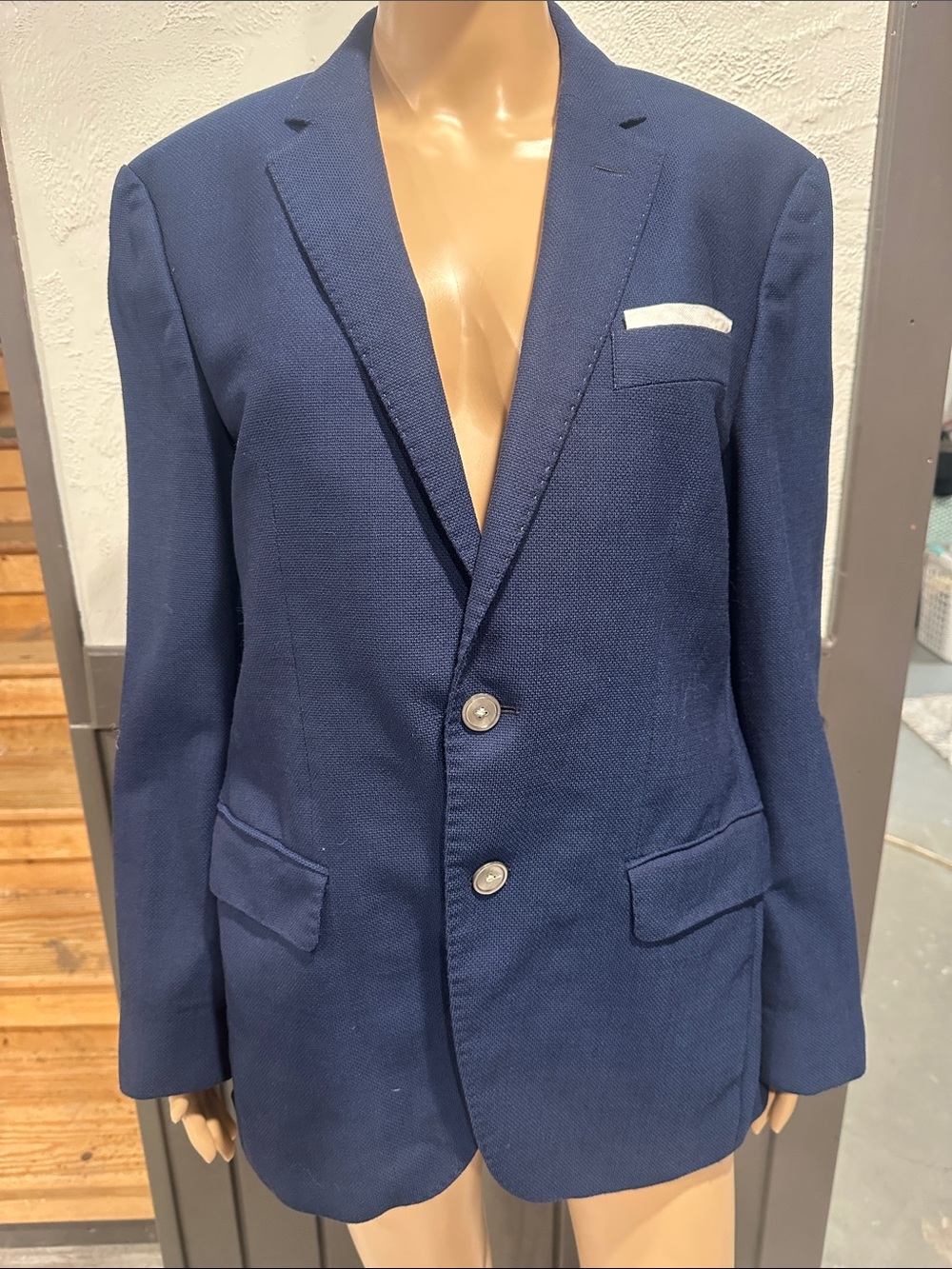 Hugo Boss Textured Navy Blue Two-Button Sport Coat